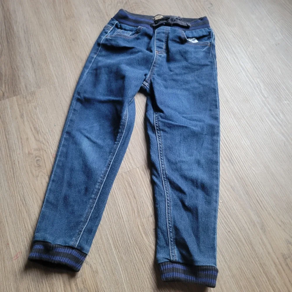 Maximus Rex Denim Joggers Boys Size 6 Blue Knit Waist Cuffs Stretch Play Jeans